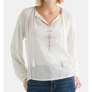 Lucky Brand Embroidered Boho Linen Long Sleeve S/P